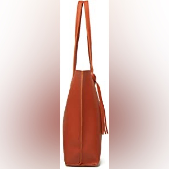 BRICK RED SOFT FAUX LEATHER TOTE SHOULDER BAG - Picture 3 of 5